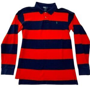 Polo Ralph Lauren Polo Shirt Boys Large 16/18 Striped Red Blue Long Sleeve